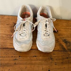 New Balance White and Hot Coral Sneakers